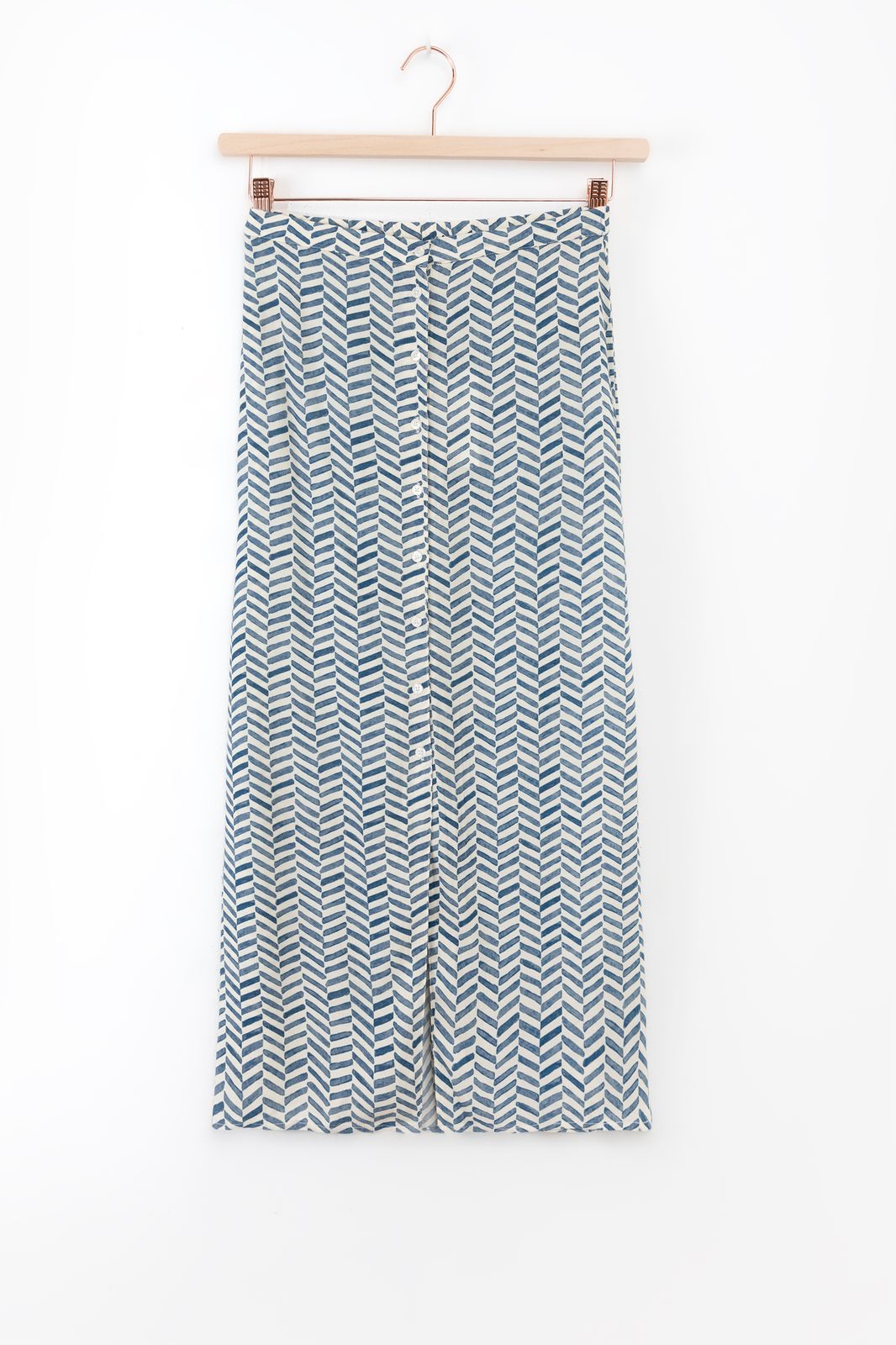 Blauwe midi rok met print