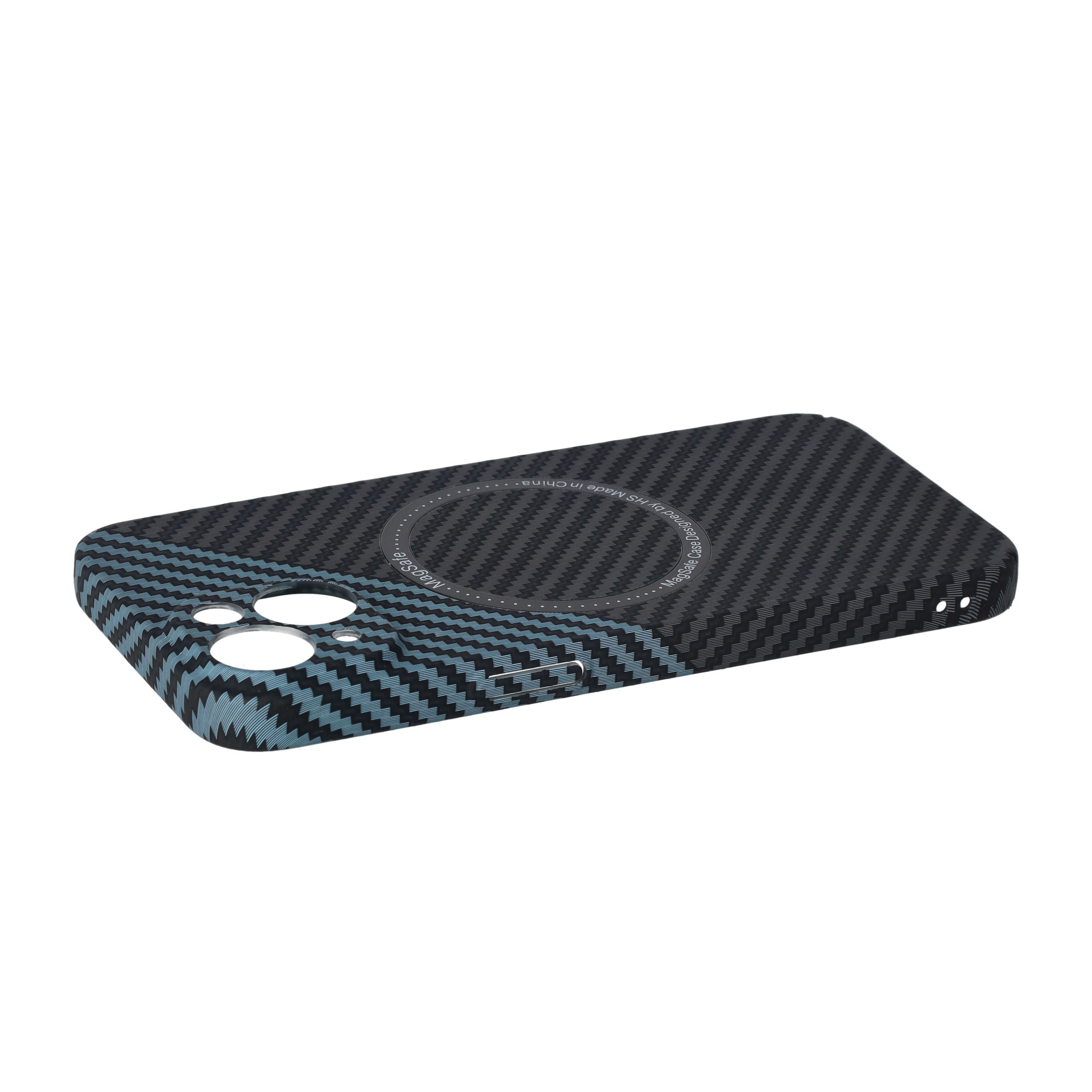 iPhone 14 MagSafe Hardcase Hülle im Carbon Look - Schwarz / Blau