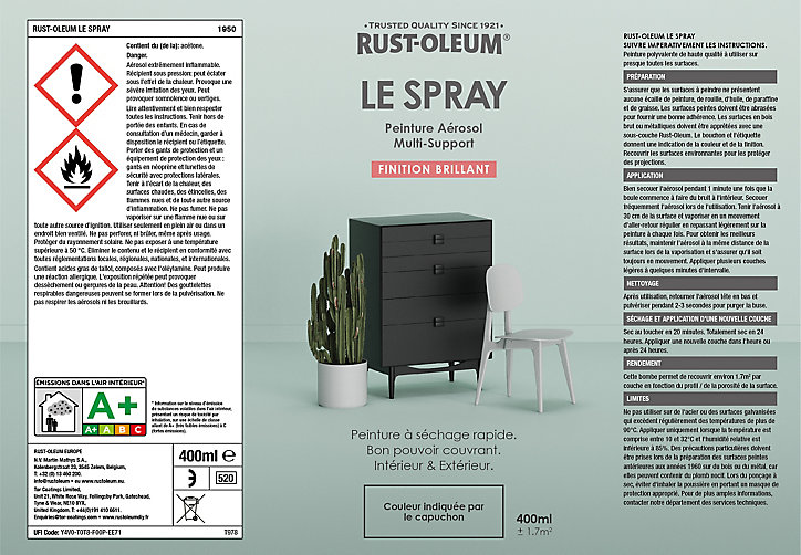 Peinture aérosol multisupport Rust-Oleum Le Spray jaune or brillant 400ml