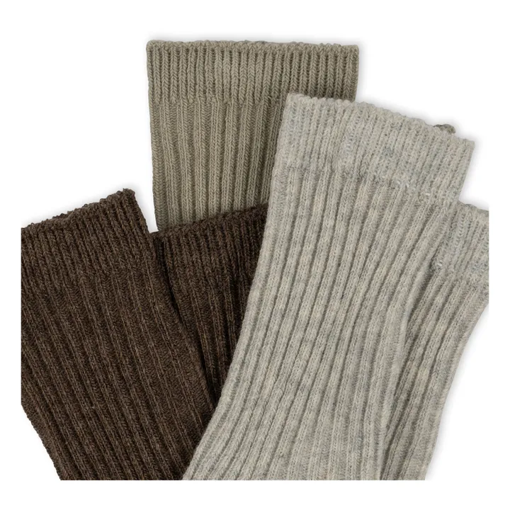 Konges Sløjd Lot 3 Chaussettes Côtelées Coton Bio | Vert kaki