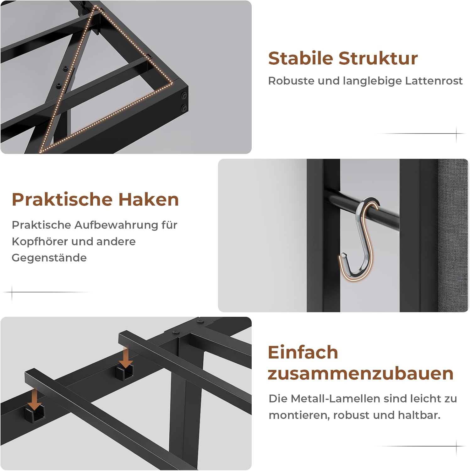 AOGLLATI Polsterbett 140x200 CM mit Ladestation & LED-Beleuchtung,Doppelbettgestell mit Stauraum Kopfteil & Lattenrost, Schwebender visueller Effekt,Modern Bettgestell Leinen, Ohne Matratze,Dunkelgrau QX2538156