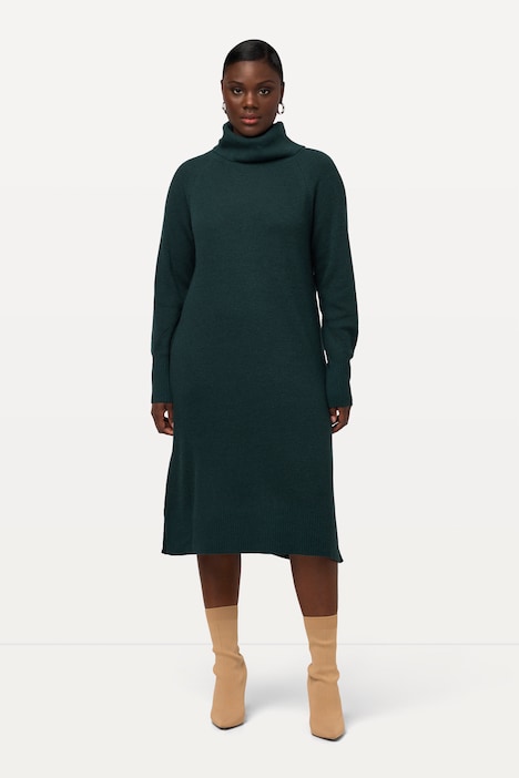 Strickkleid, H-Linie, Rippstrick, Stehkragen, Langarm