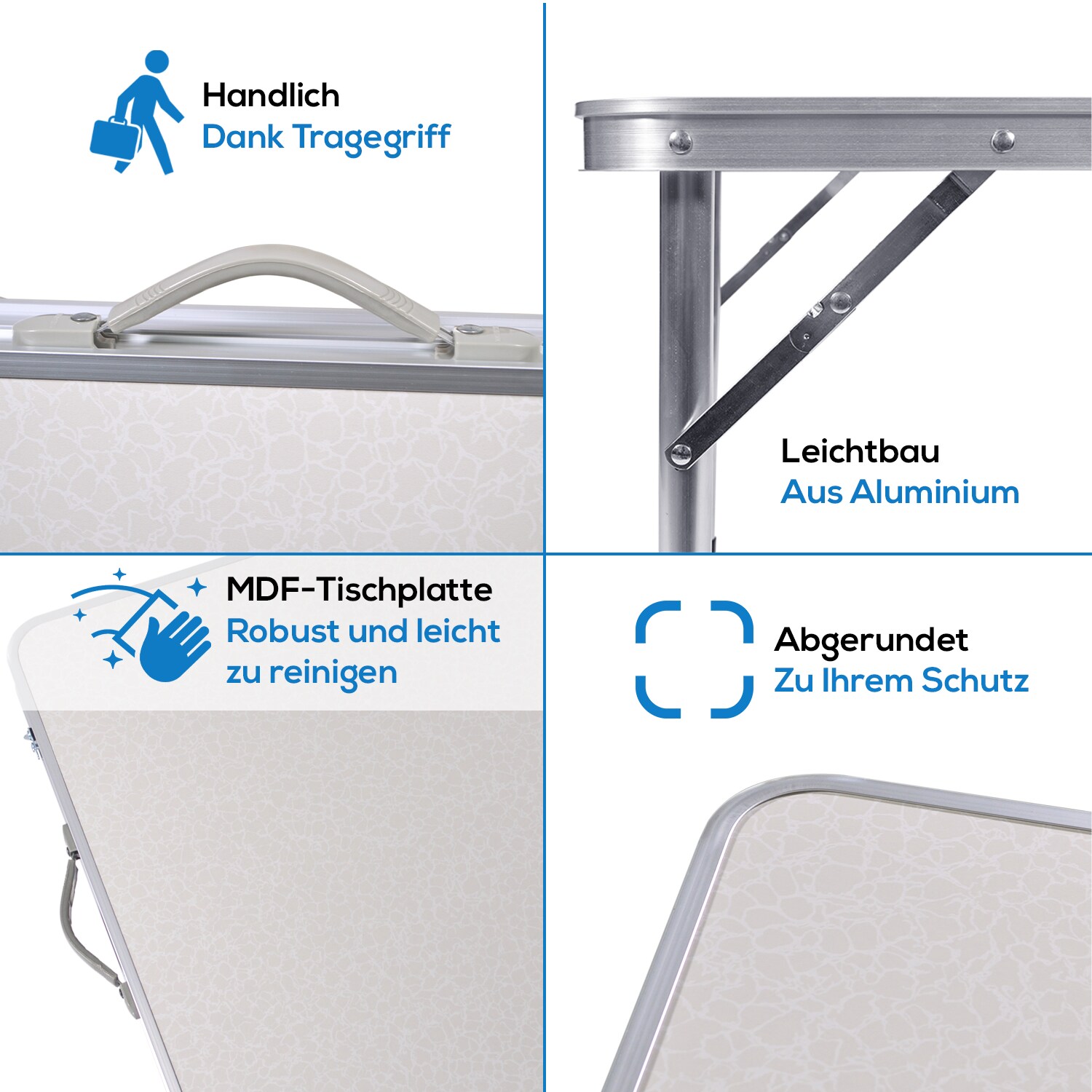 TroniTechnik® Gartentisch Tisch klappbar Kunststoff 120x60 cm Partytisch Buffettisch Klapptisch, zusammenklappbar ,Tragegriff
