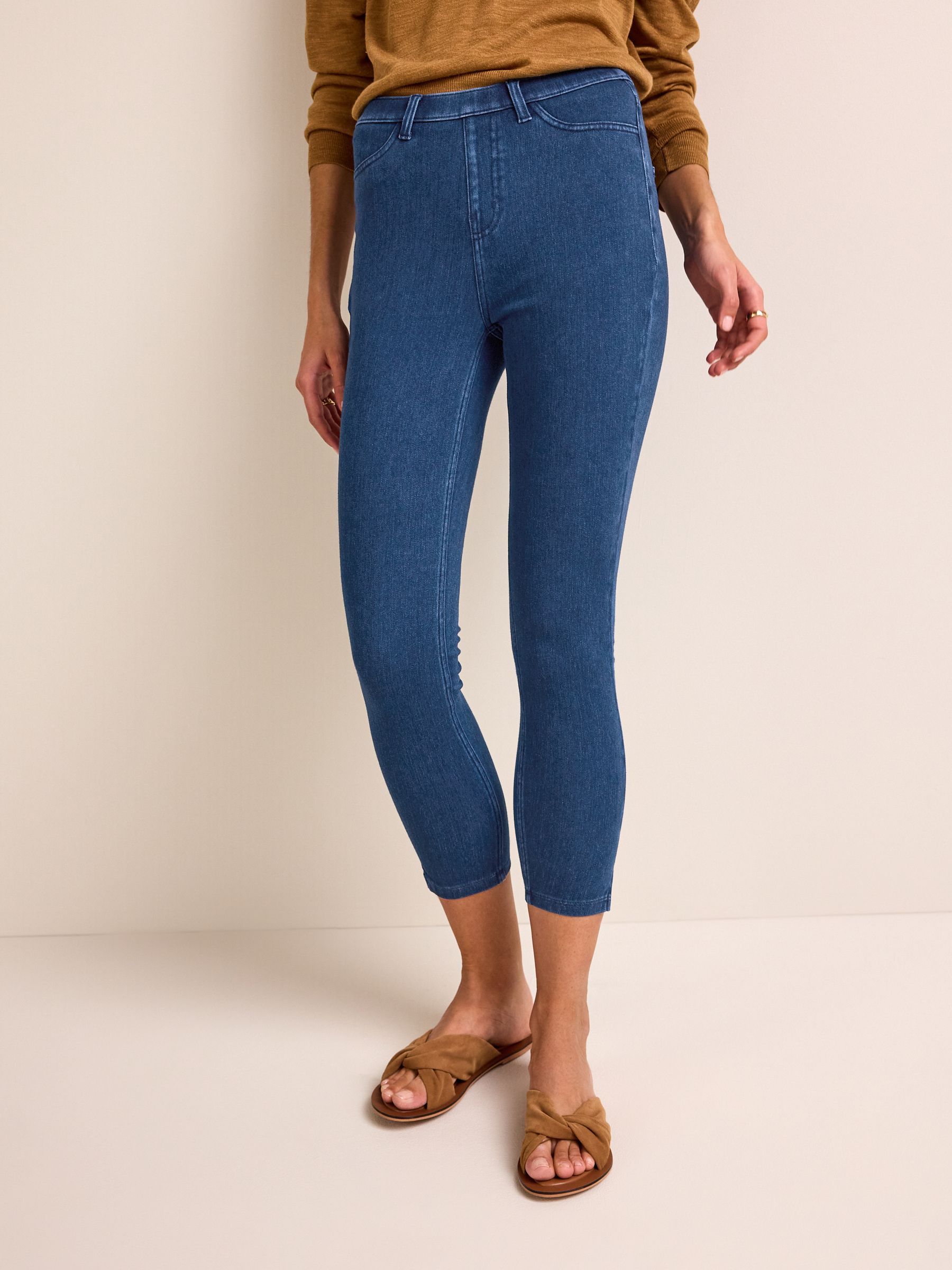 Donkerblauw met wassing - Cropped denim jersey legging