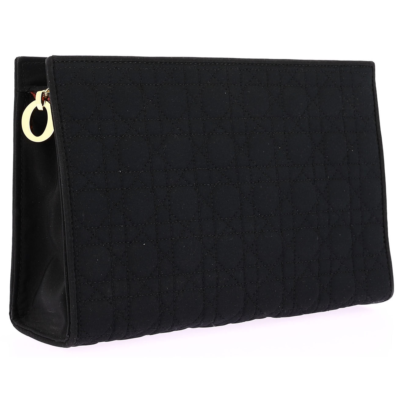 Chanel Pochette vintage en Toile Cannage noire - Parfait état - Longueur 20 cm