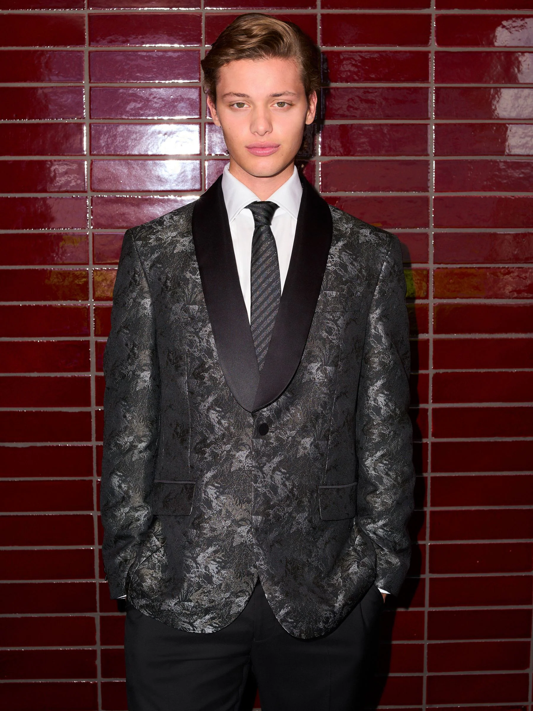 Zwart chroom - Regular Fit Tapestry Design Tuxedo Suit Jacket