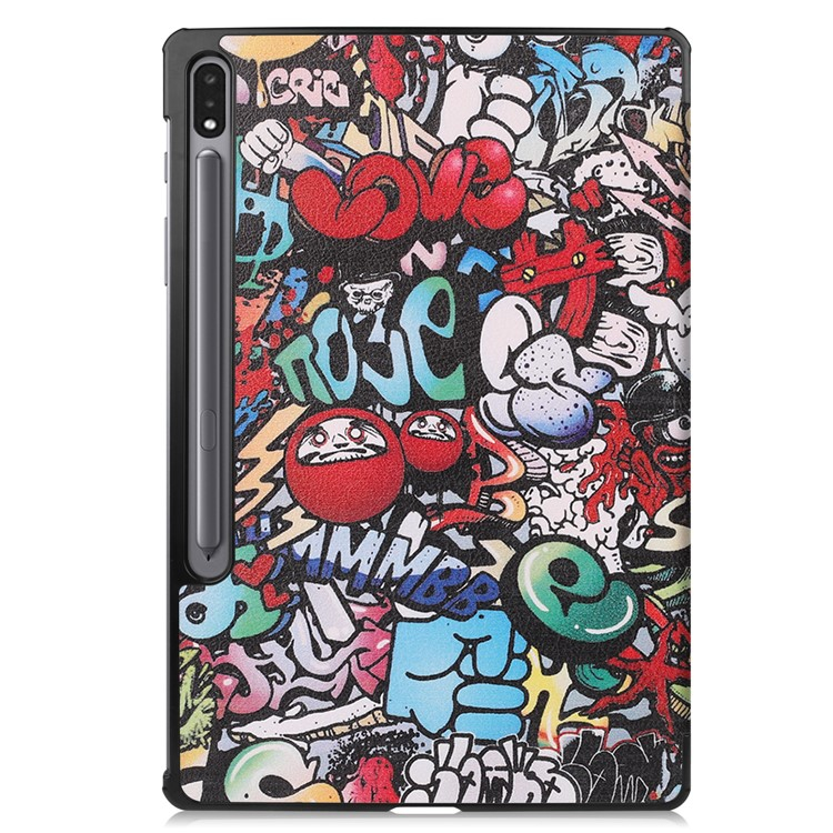 Samsung Galaxy Tab S10  Plus Hybrid Leder Tasche Smart Cover Schutzhülle   S-Pen Halterung - Graffiti