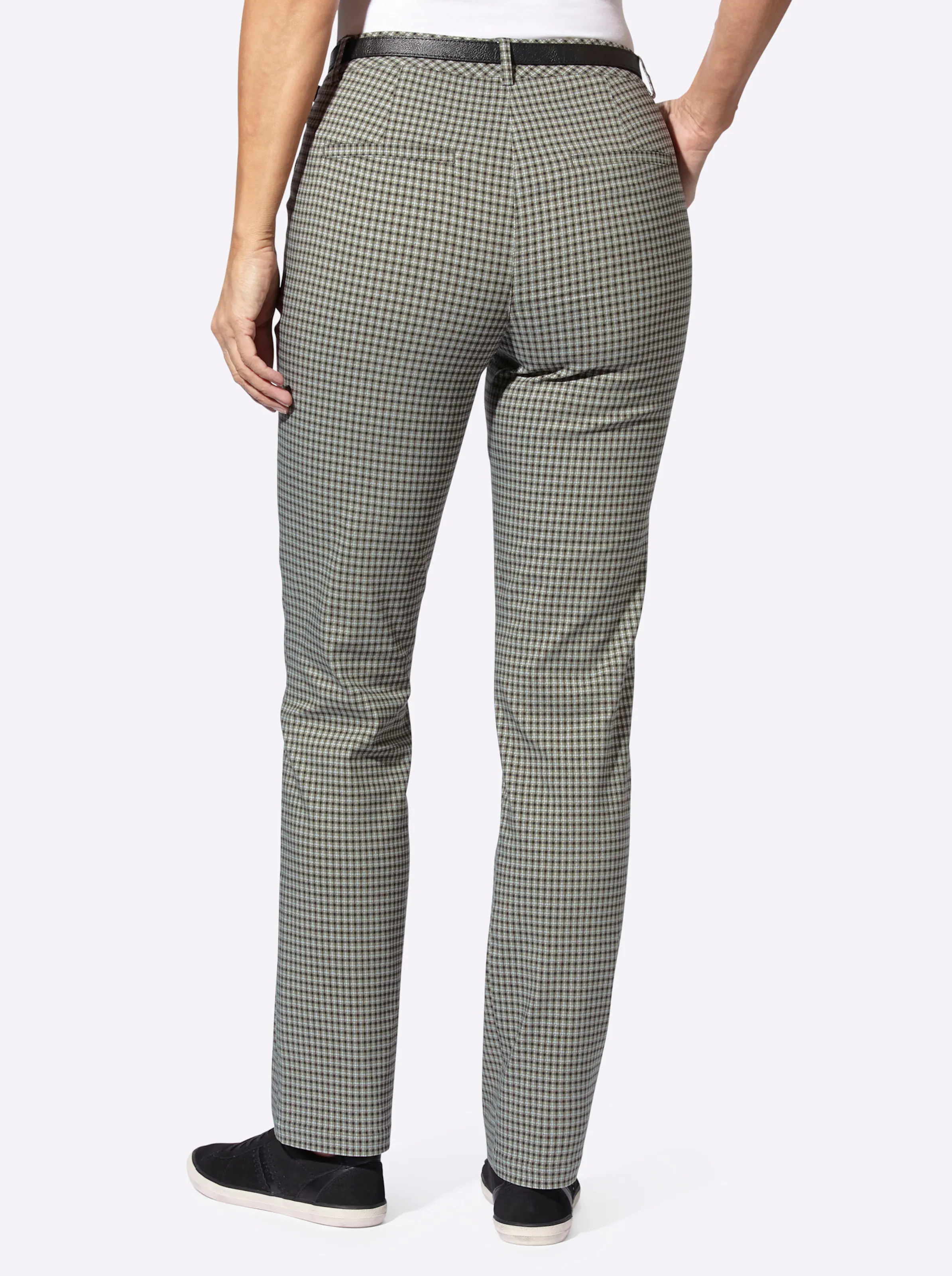 Hose in khaki-schwarz-kariert