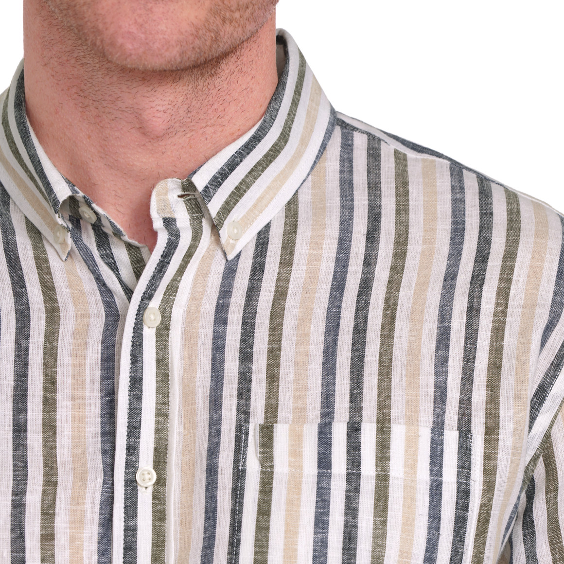 VanVaan Herren Hemd mit Streifen weiss / dunkelblau / beige