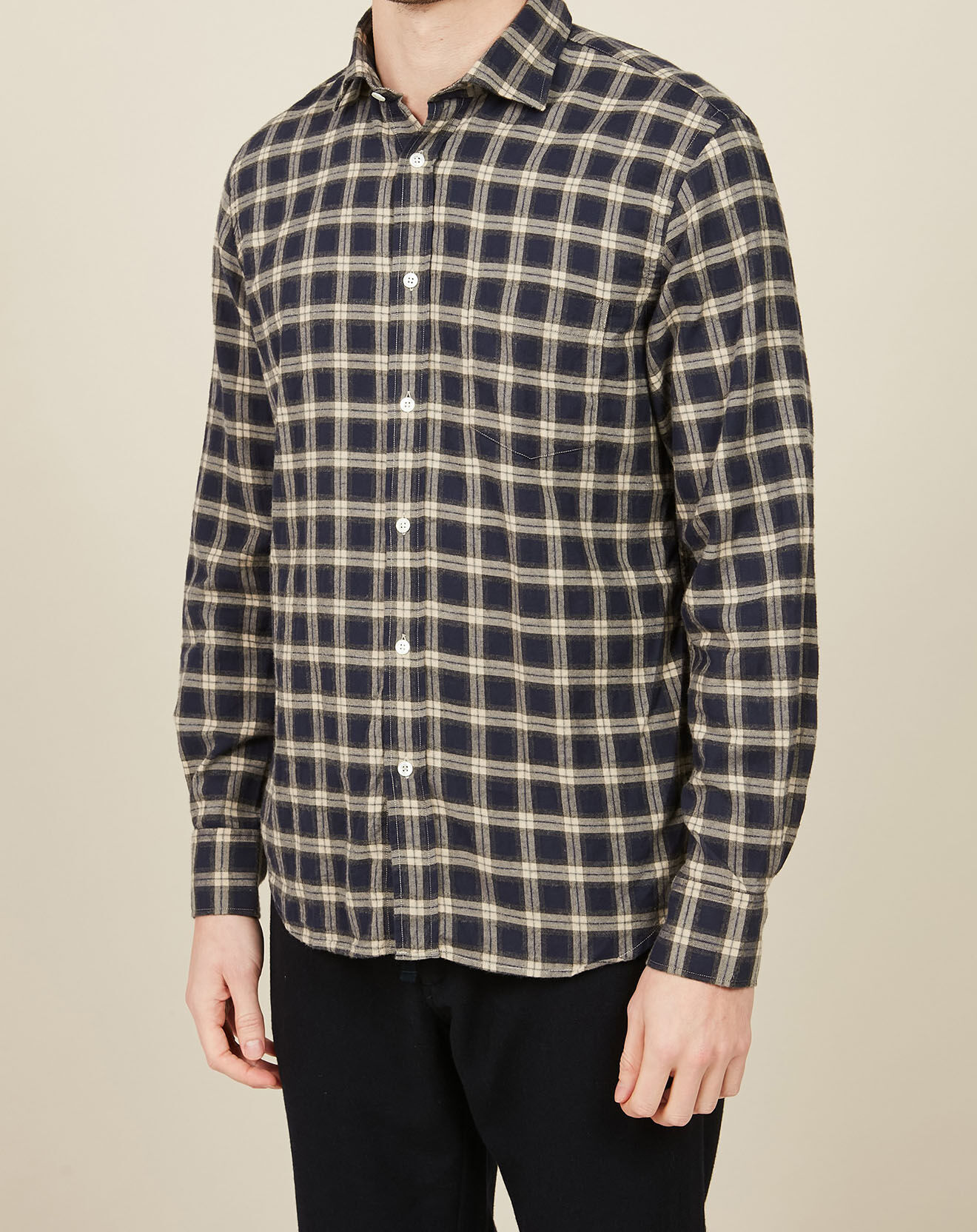 Hartford Chemise en Flanelle de Coton Regular Paul à carreaux marine/flanelle/naturel