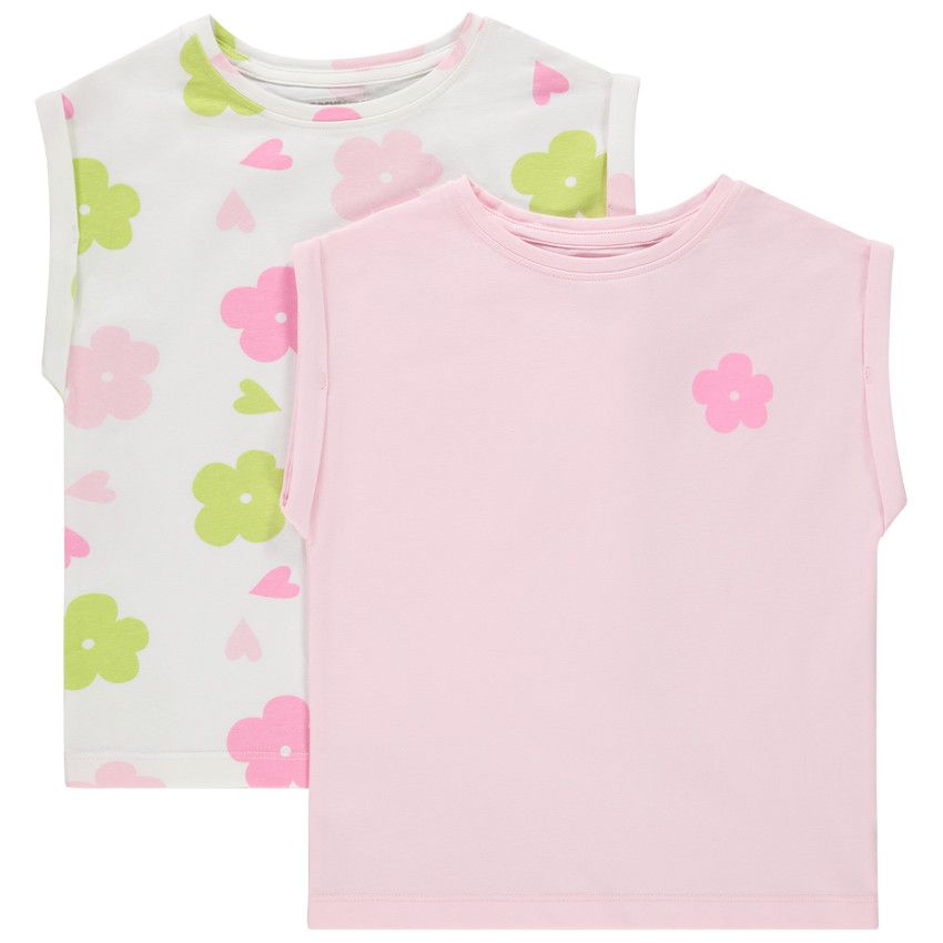 Lot de 2 t-shirts manches courtes forme boîte pour fille - Ecru