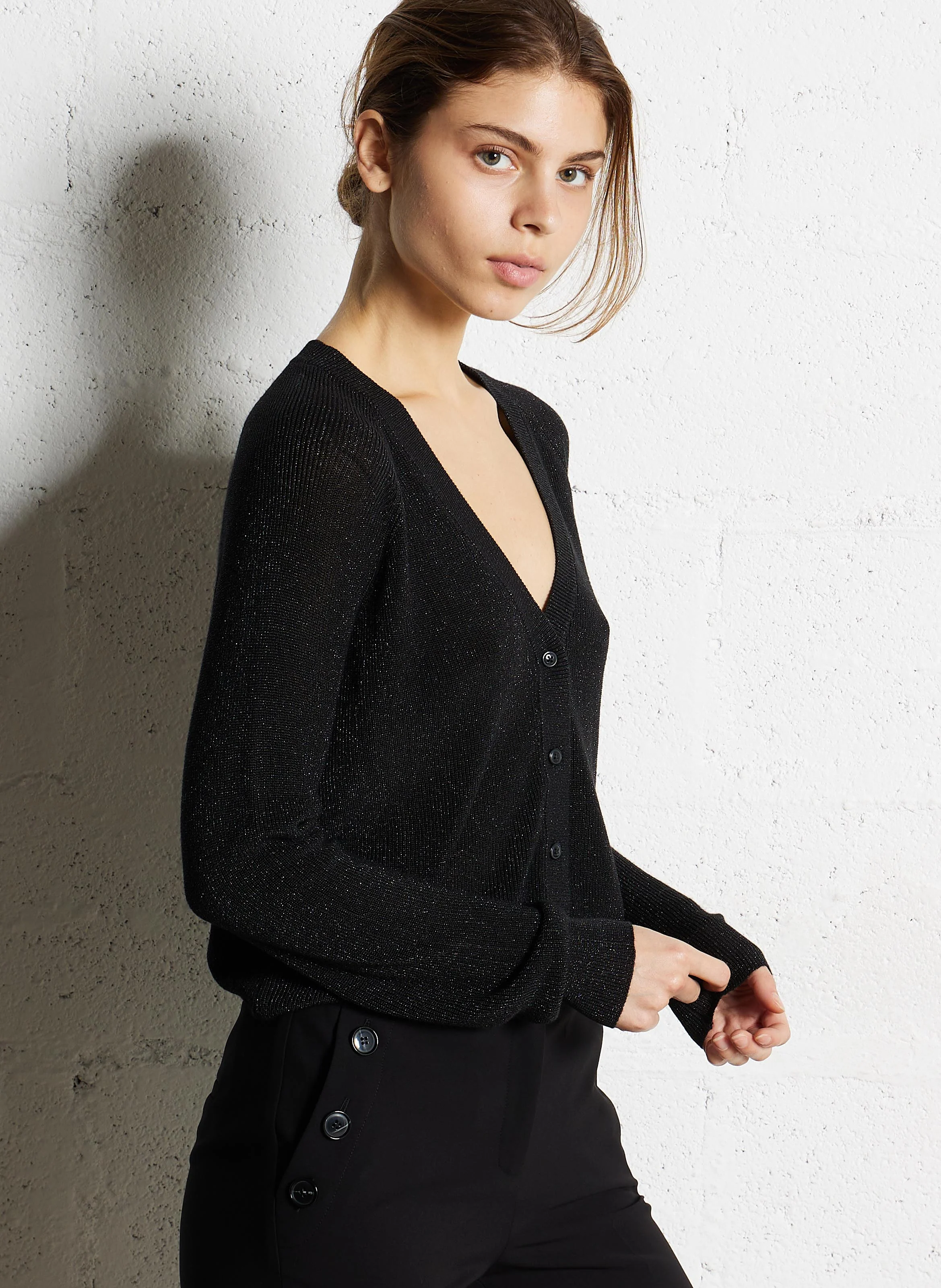 GILY - Gilet droit à col V | Noir