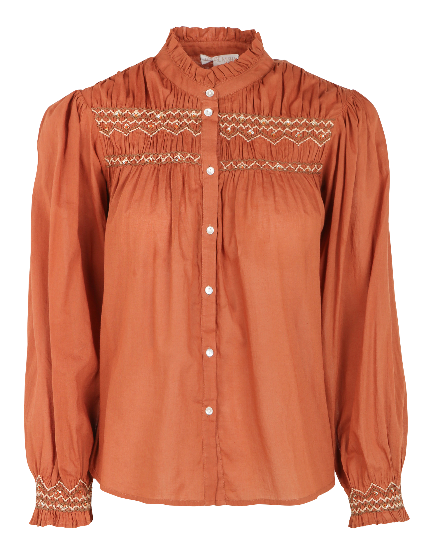 LOUISA - Blouse ample brodée en coton bio | Marron