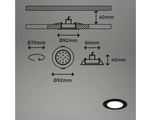 LED inbouwspots set IP65 dimbaar 4,8W 450 lm 3000-6500 K CCT RGB zwart Ø 9,2/6,8 cm 230V 3 stuks met afstandsbediening, geheugenfunctie, nachtlampfunctie, timerfunctie