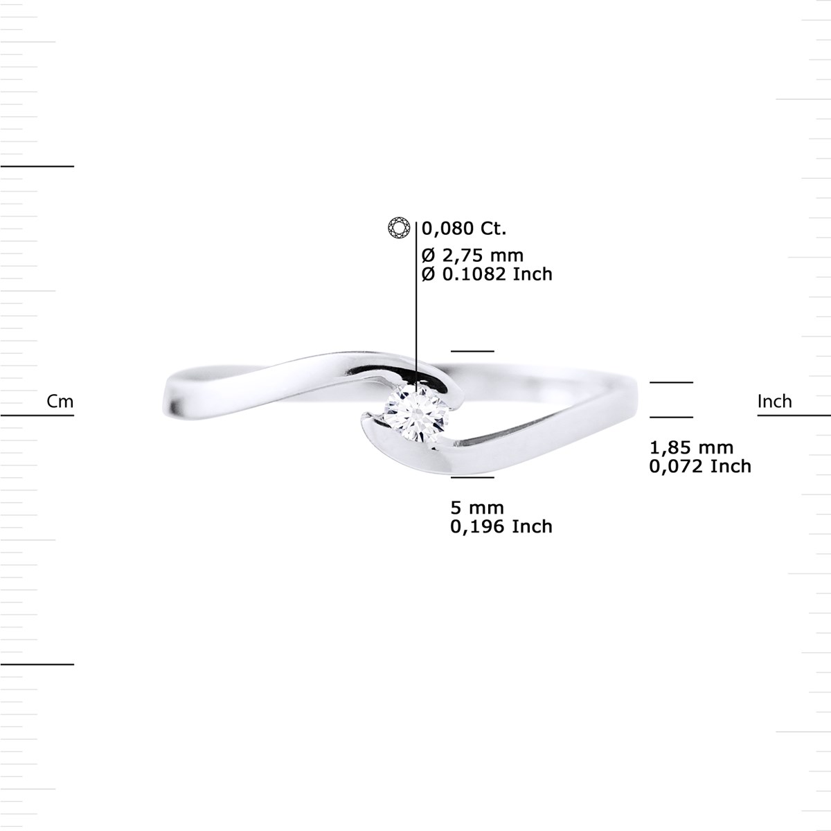 Solitaire Diamant 0,080 Cts Or Blanc 18 Carats