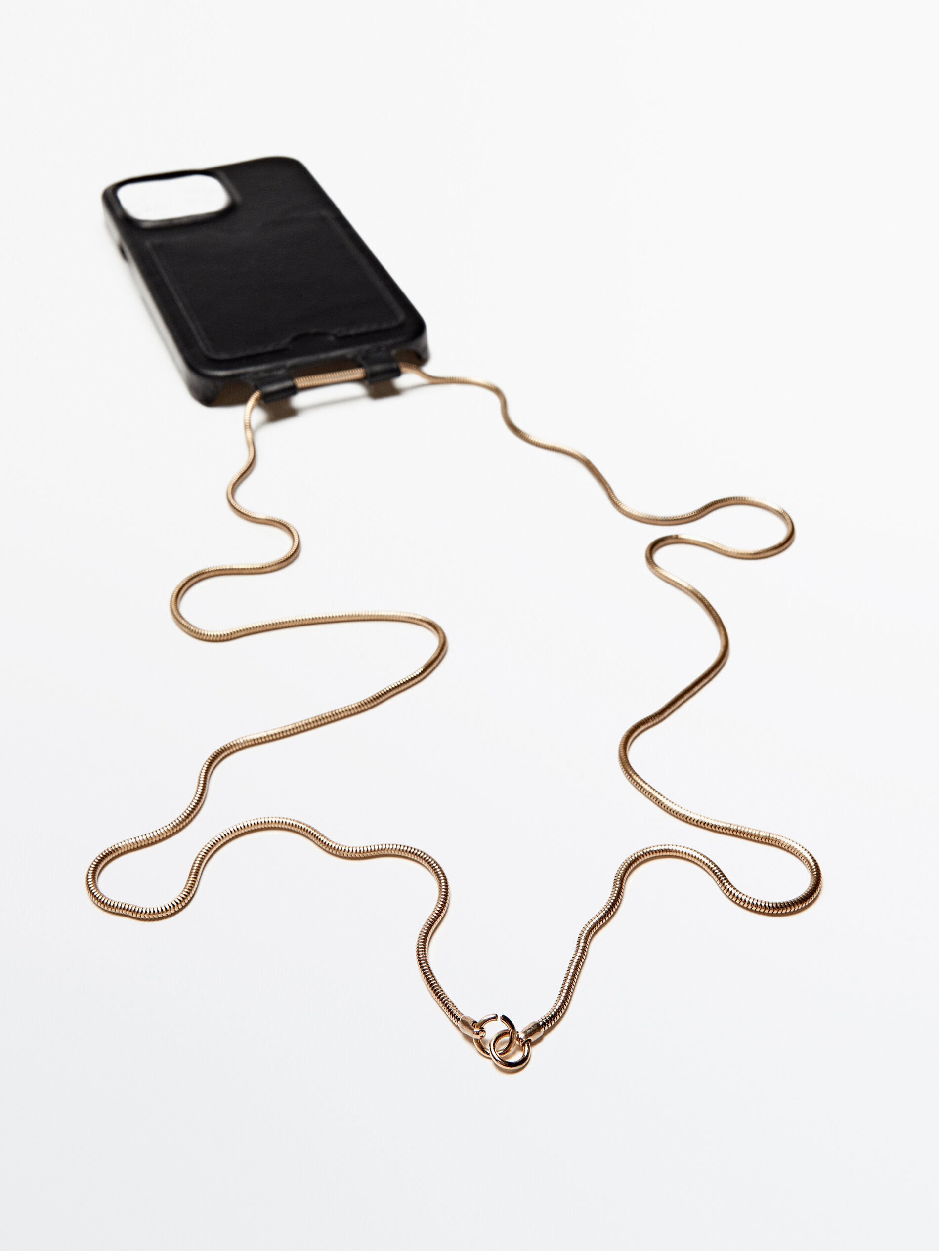 Capa de couro para iPhone 13 Pro com corrente - PRETA