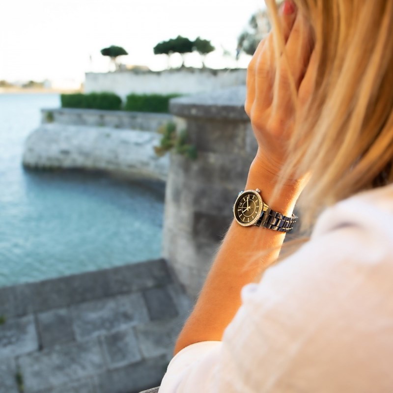 Montre Femme LOUISE PEARL Ornée de Cristaux Swarovski bracelet Céramique Noir