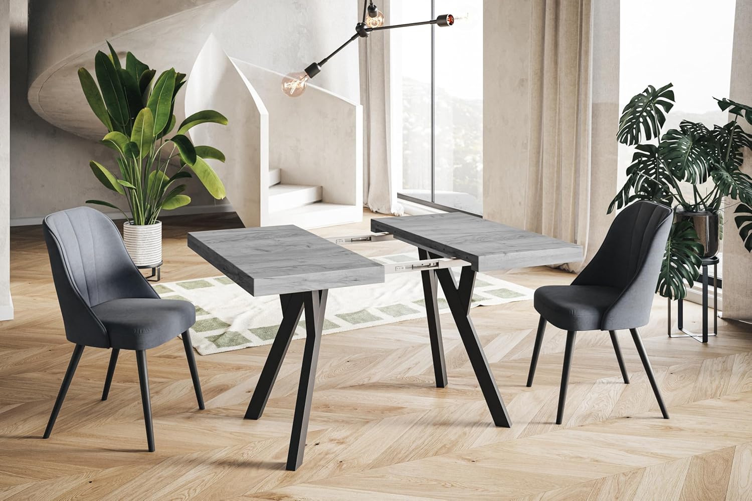 Quadratischer Esstisch ausziehbar – Moderner Wohnzimmertisch und Küchentisch – Tisch mit Holzbeinen, stabile Konstruktion, Durchmesser 80-180 cm - Farbe Halifax - Kollektion Rico