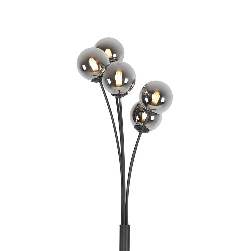 QAZQA - Country House I Vintage Moderne Staande Lamp Zwart 5-Lichts met Rookglas - Athene I Woonkamer I Slaapkamer - Langwerpig - LED Compatibel G9