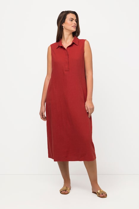 Midikleid, Leinenmix, A-Linie, Reverskragen, ärmellos