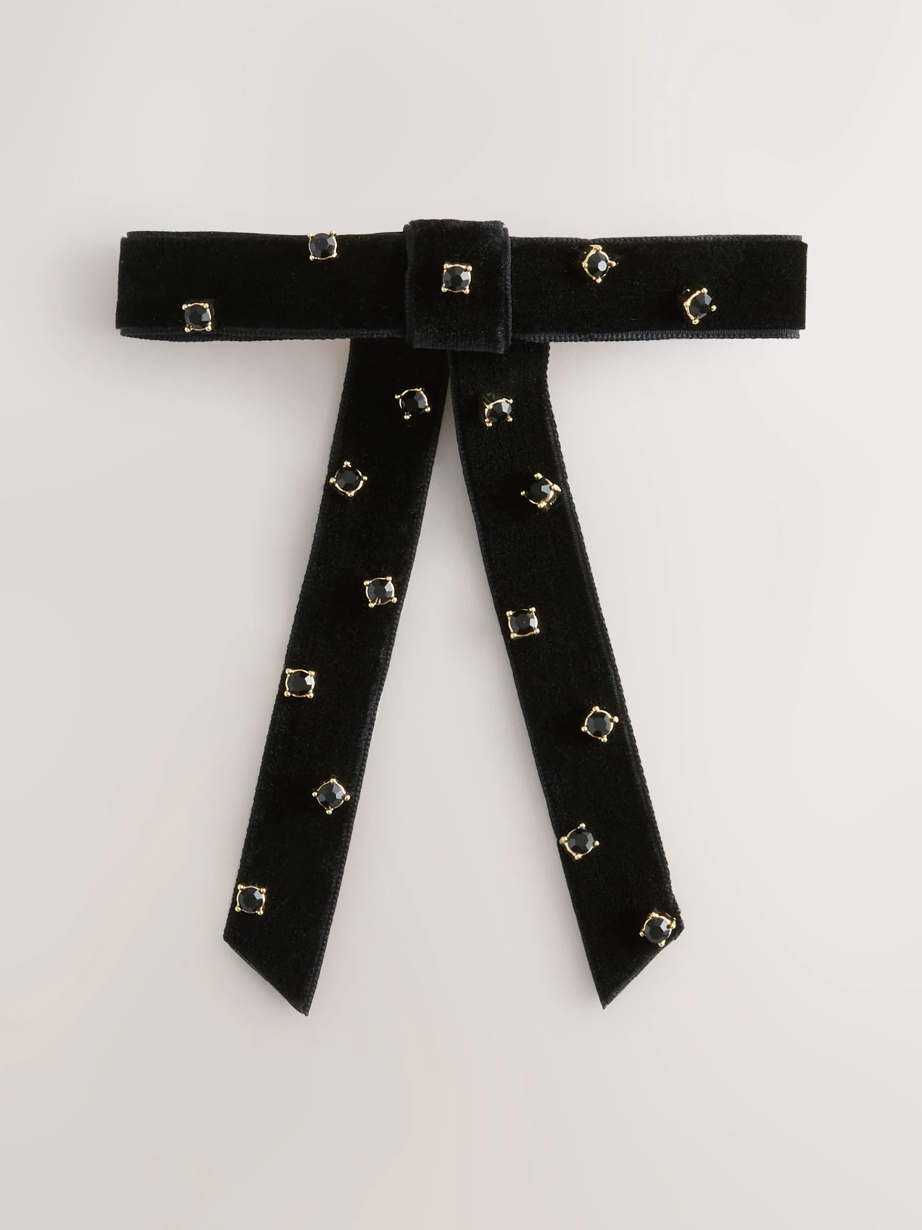 Zwart - Embellished Velvet Bow Hair Barrette