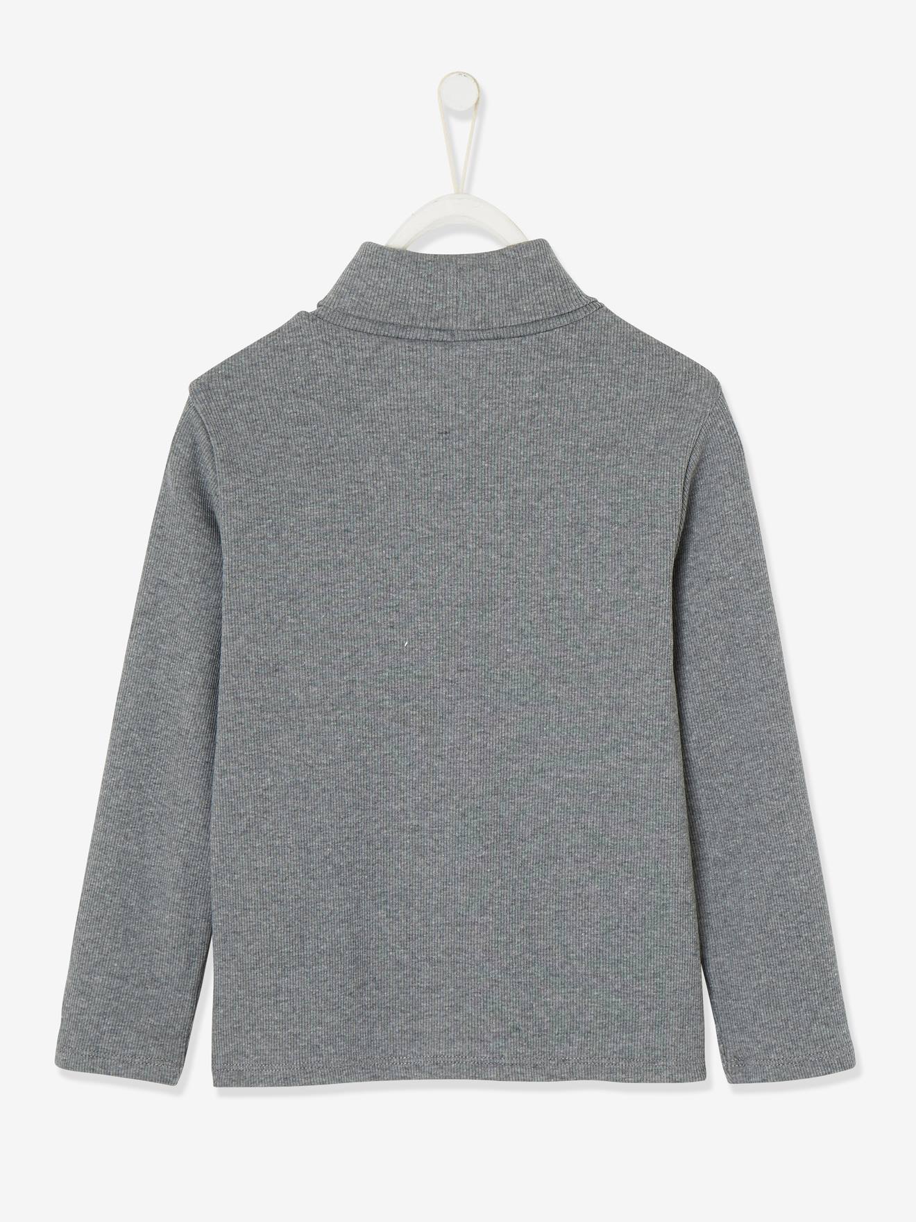 Camiseta de gola alta com estampa de gato iridescente no peito, para meninas, tamanho médio cinza mesclado