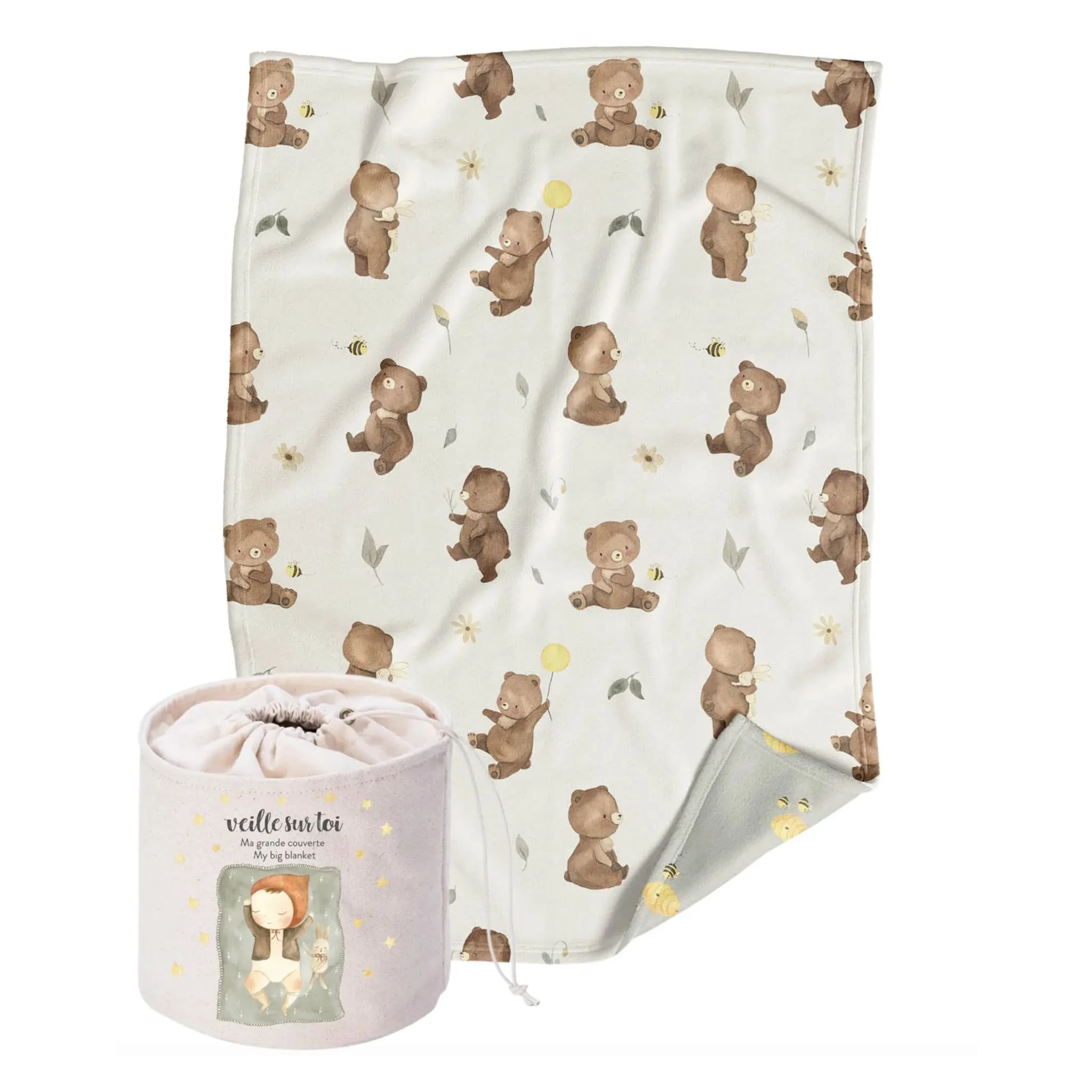 Veille sur Toi Grande Couverture Minky - Petit Ourson