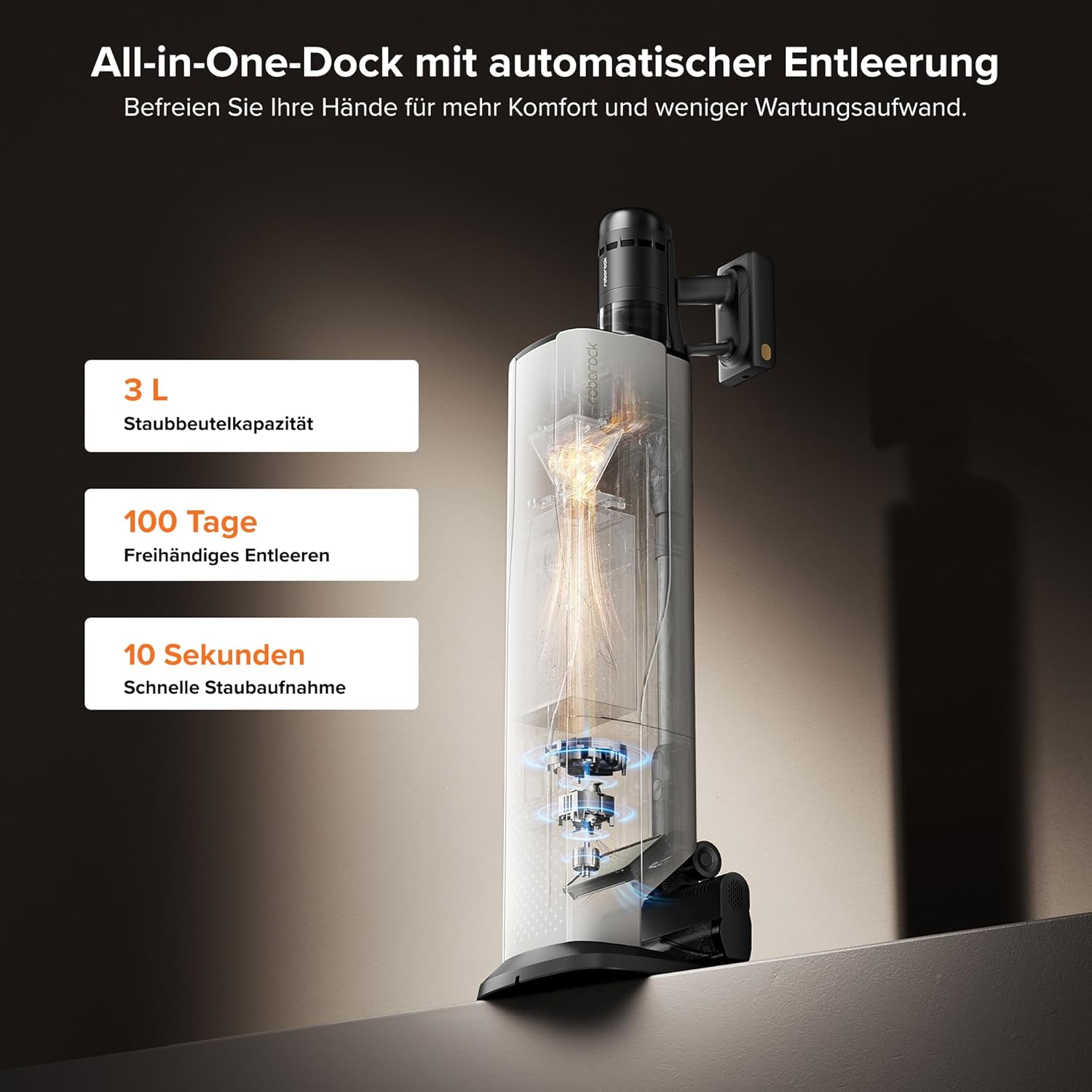 roborock H60 Hub Ultra Akku Staubsauger mit Auto-Entleerungsstation, 210AW Saugleistung für Teppiche und Hartböden, 90 Min, Anti-Tangle Bürste, 140° LED-Staubdetektion, Zubehör für alle Oberflächen