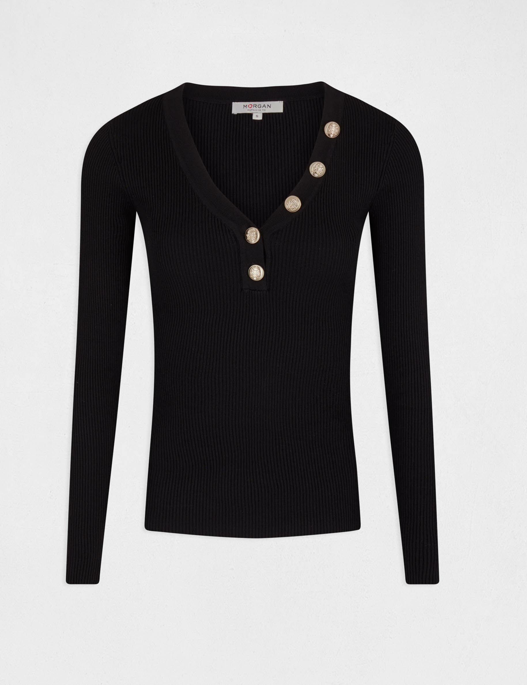 Pull manches longues avec boutons noir femme - noir