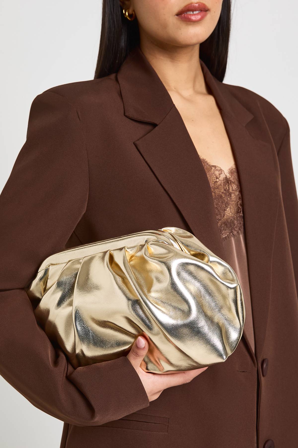 boohoo Sac Pochette Souple Métallisé