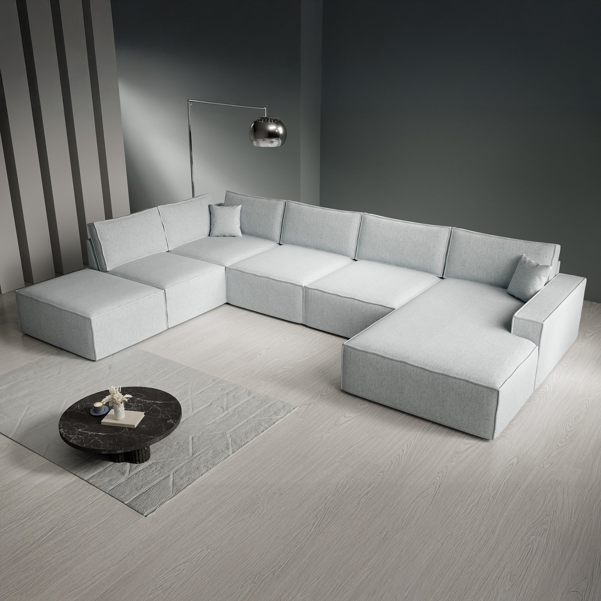 Manolo - Hoekbank 5-zits met chaise longue - Stof grijs - Rechts