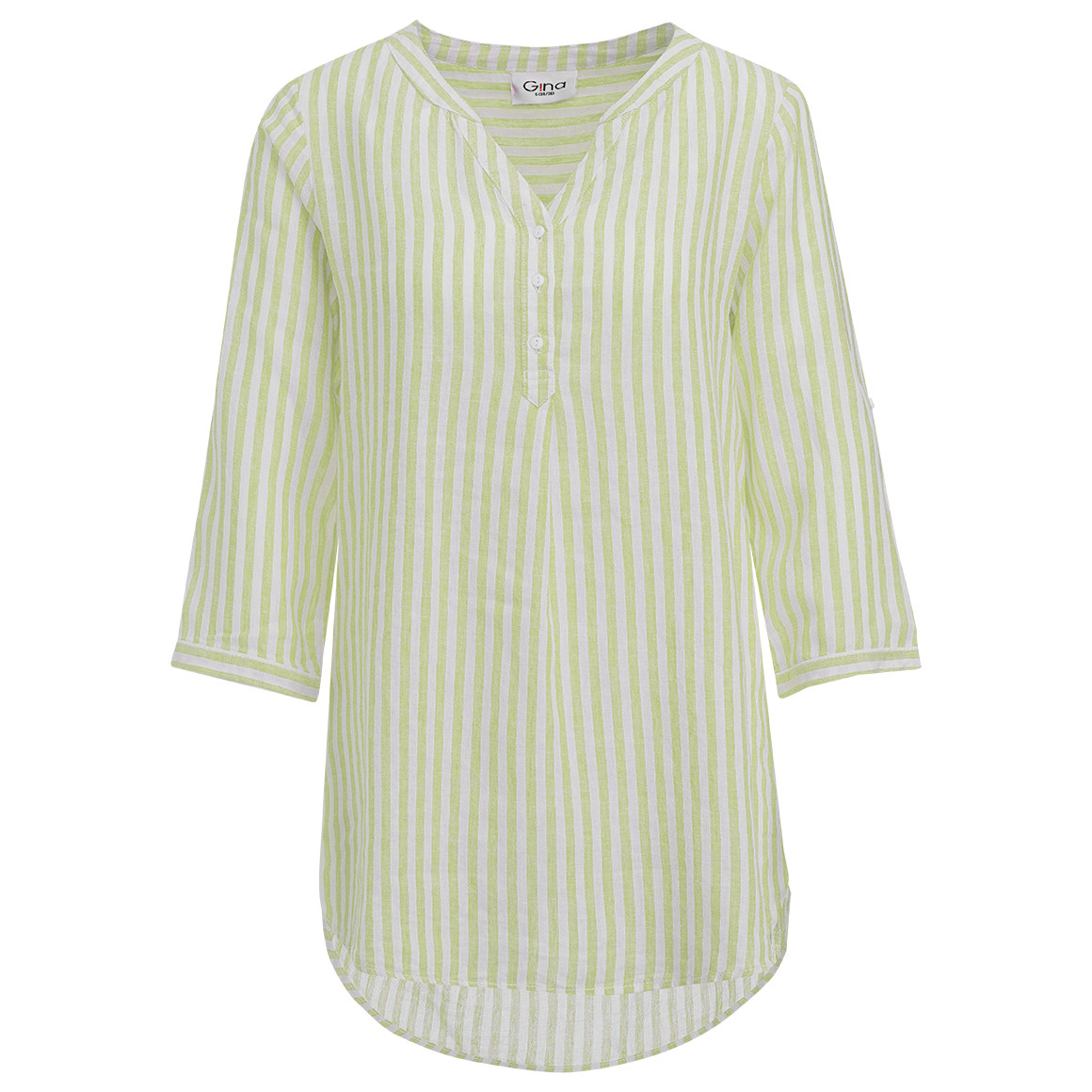 Gina Damen Leinen-Bluse mit Streifen hellgrün / weiss