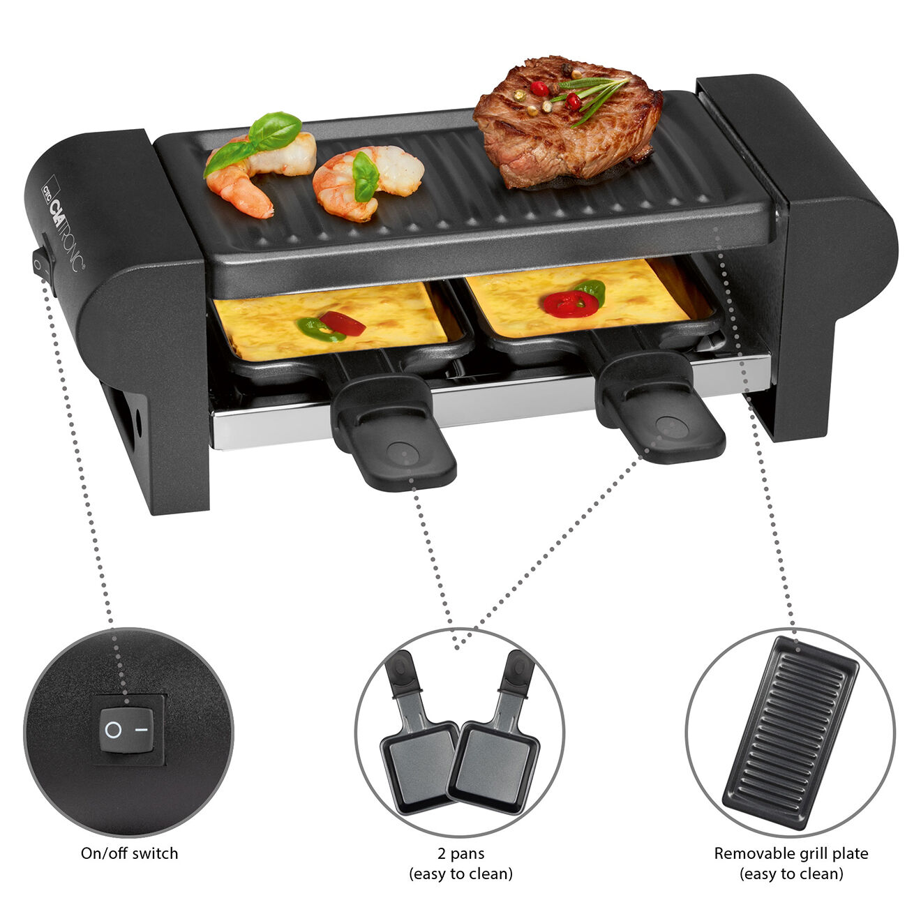 Clatronic Machine à raclette/grill Clatronic RG3592 noire - 2 personnes