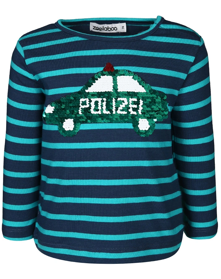 Langarmshirt POLIZEI TATÜ-TATA mit Wendepailletten in dunkelblau/türkis