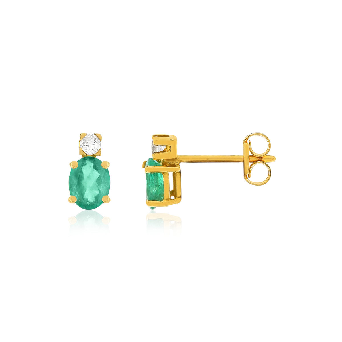 Boucles d'oreilles or 375 jaune émeraudes zirconias