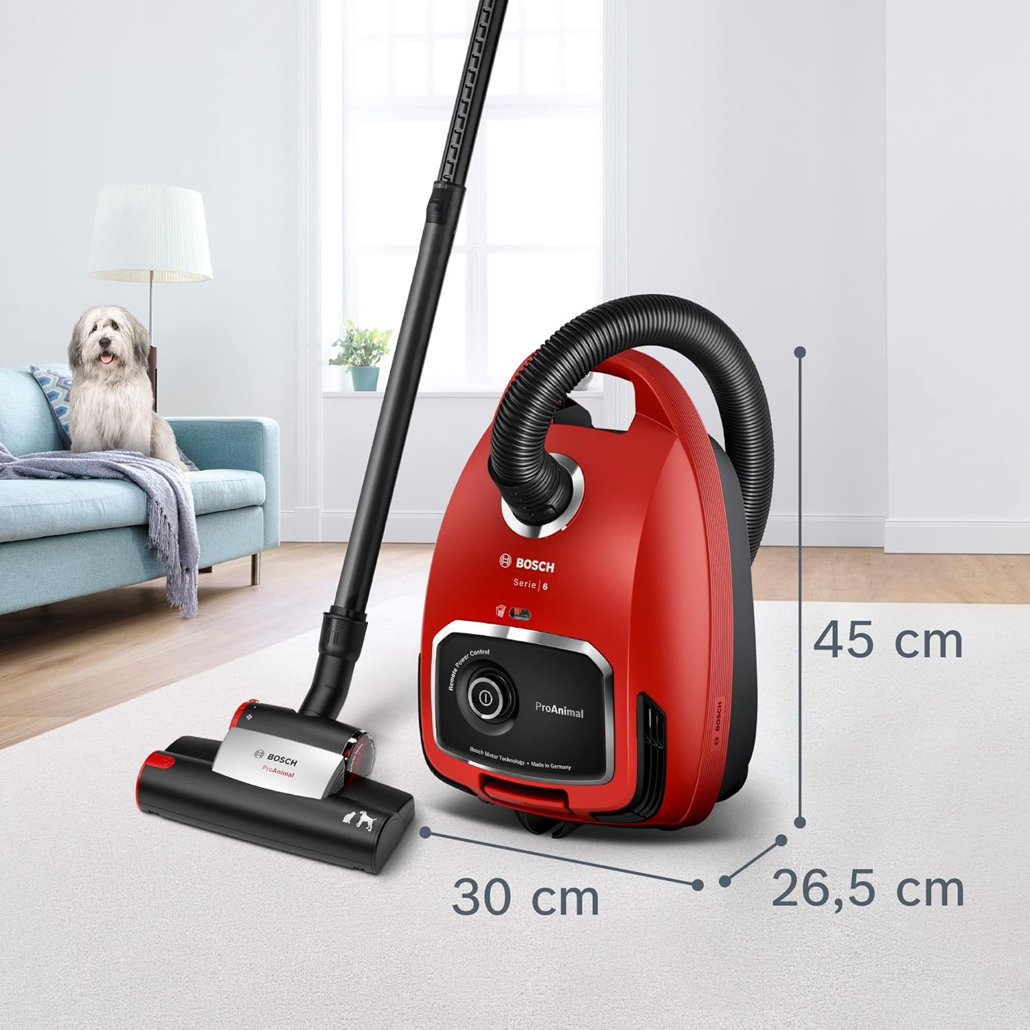 Bosch Staubsauger Mit Beutel ProAnimal Serie 6 BGL6TPET, Bodenstaubsauger, Ideal Für Tierhaare Und Allergiker, Hygiene-Filter, Für Parkett, Teppich, Fliesen, Starke Saugkraft, 700 W, Rot