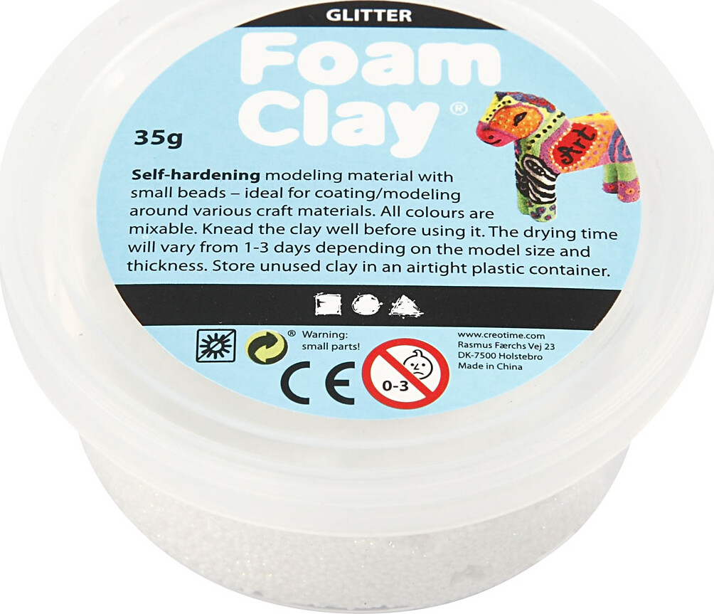Glitter Foam Clay - Hvid - Modellervoks - 35 G