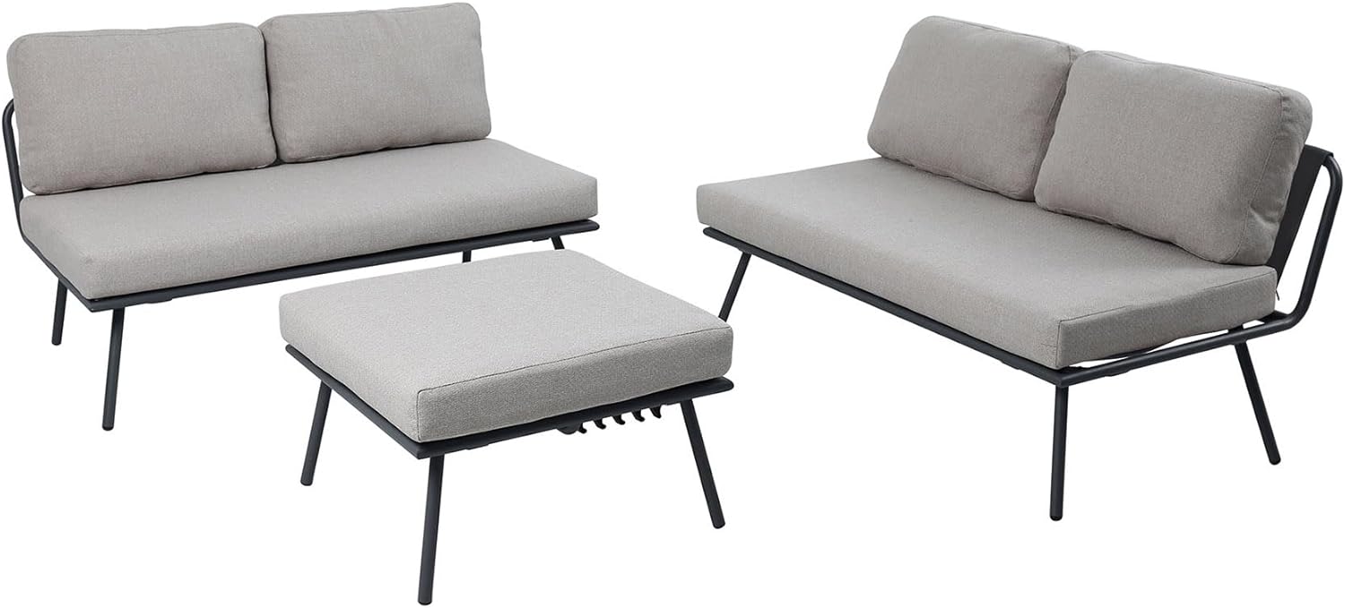 Riess Ambiente Outdoor Lounge Sitzgruppe Mobile MODULAR - anthrazit hellgrau - mit Tisch wetterfest Polyrattan Gartenmöbel Set