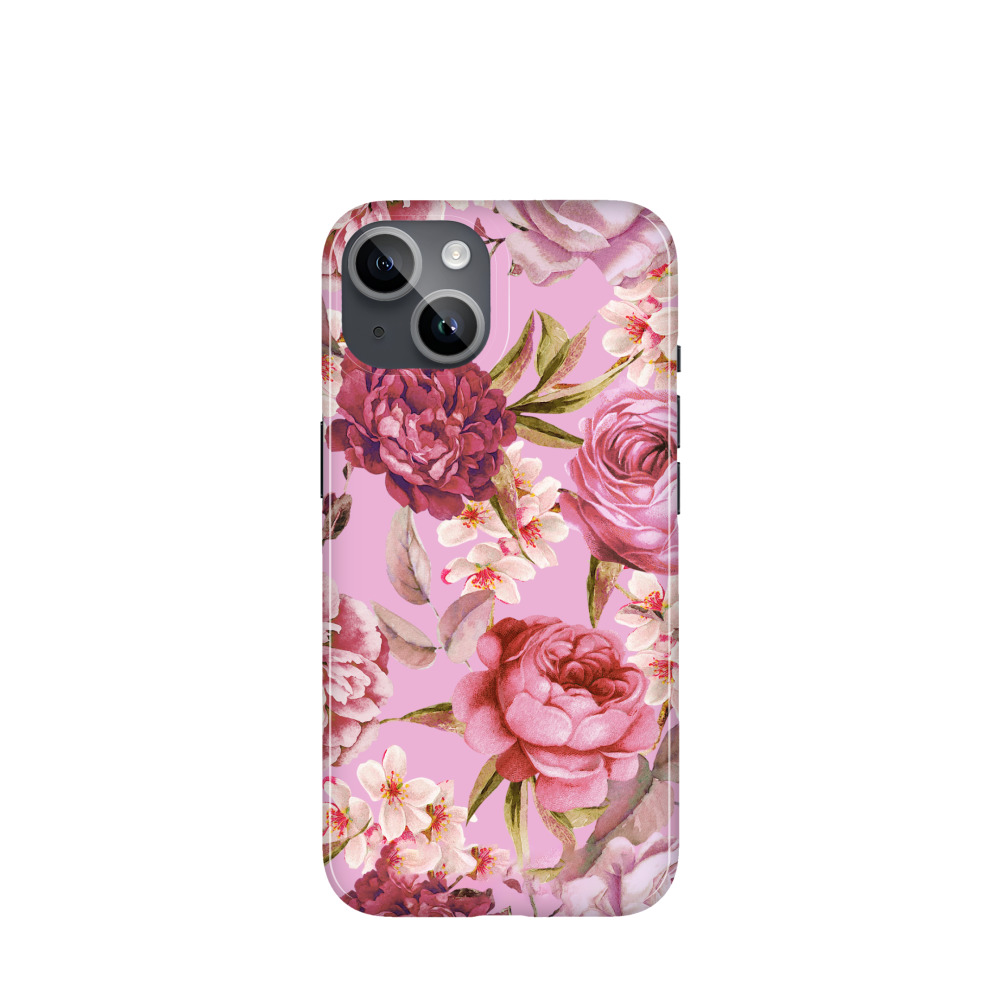 iPhone 14 Kunststoff Hülle Wildrosen 2 - Pink