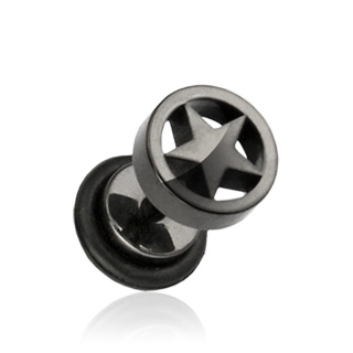 (1 Paar) Fake 316L Chirurgenstahl Plugs Herren Ohrringe mit Stern - Schwarz