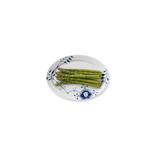 Royal Copenhagen Blå Mega Riflet Oval Tallerken, Hvid, Ø28 cm
