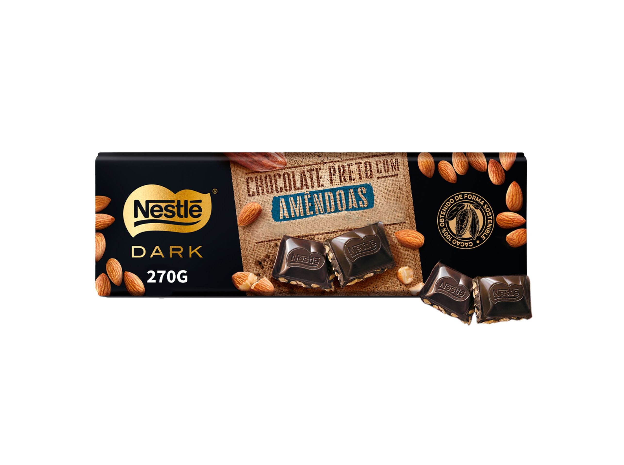 TABLETE NESTLÉ DARK CHOCOLATE PRETO COM AMÊNDOAS 270G