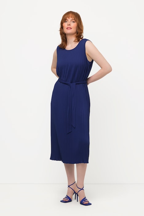 Plissee-Kleid, A-Linie, Rundhals, ärmellos