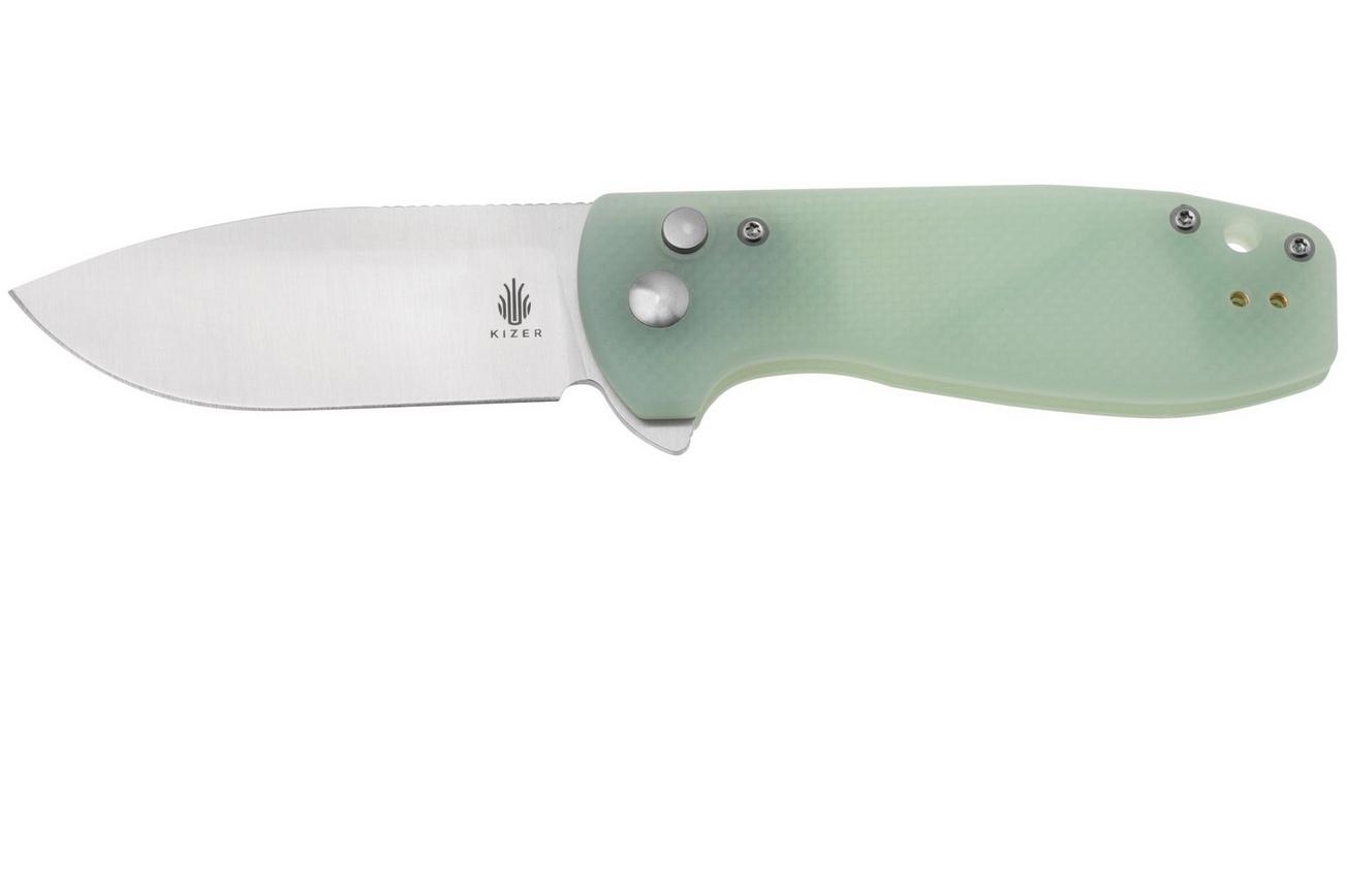Kizer Amicus L3002A2 Button Lock, Jade G10, zakmes