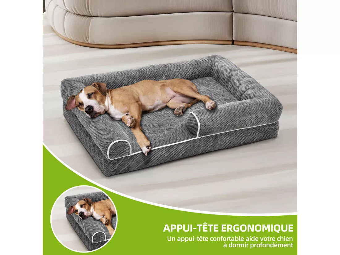 YITAHOME Panier - Moyen Chien - Gris - Dehoussable - Orthopédique - lit Chien - Matelas Lavable - 89x63cm