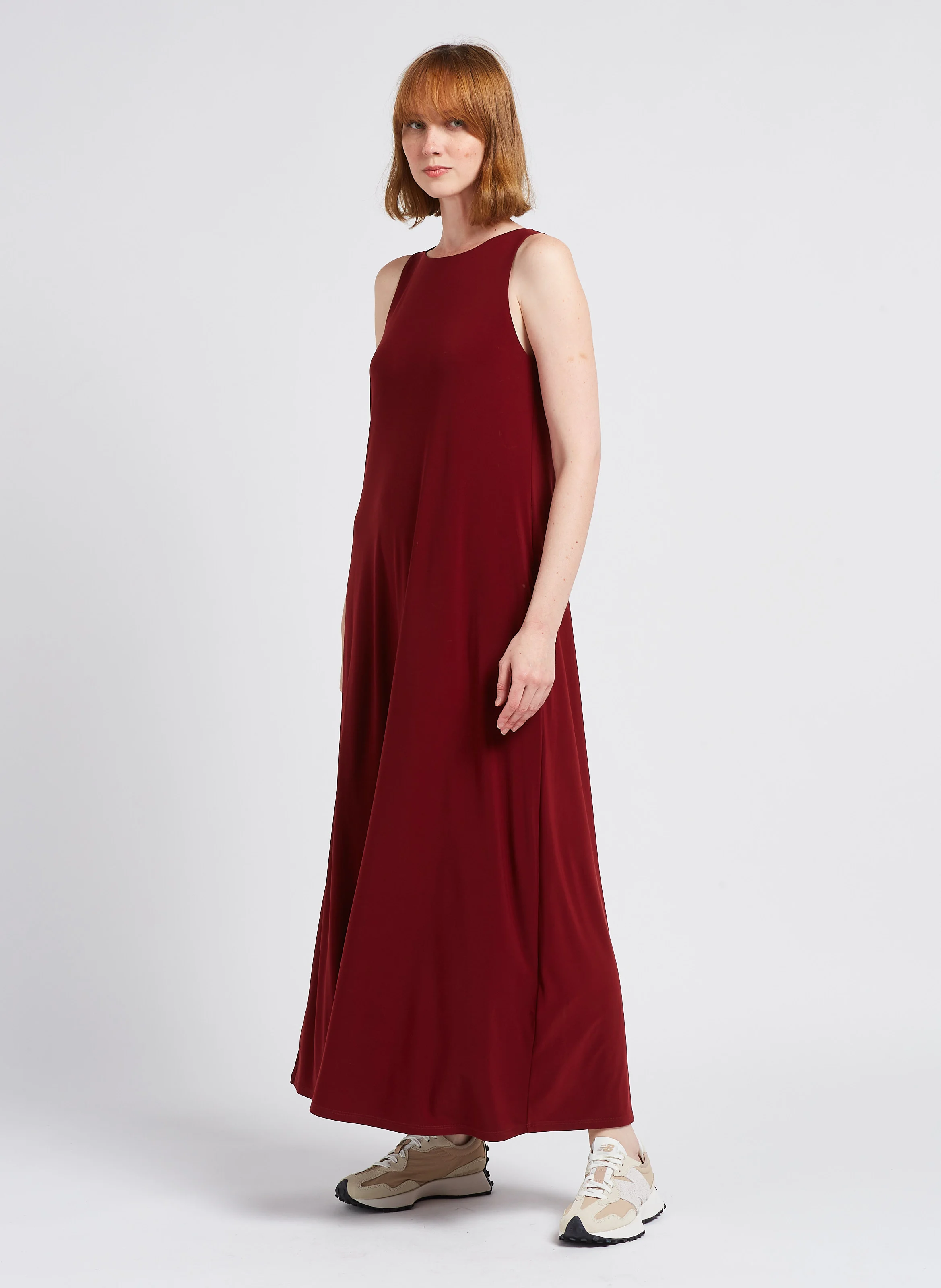 LANA - Robe longue col rond| Rouge
