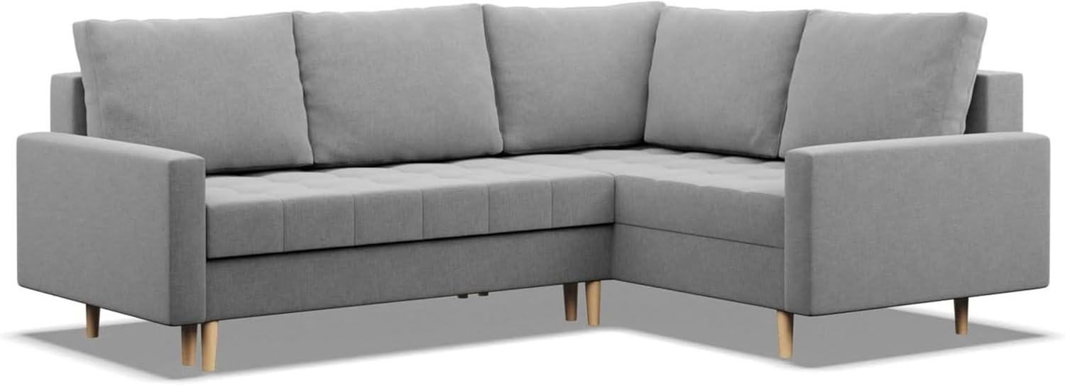 Mebligo - Ecksofa mit Schlaffunktion und Bettkasten Elma, Eckcouch mit Ottomane Rechts, Sofa L Form (BxTxH) 223 x 172 x 88 cm, Couch Wohnzimmer, Ecke Sofa, Grau (Lux 32)