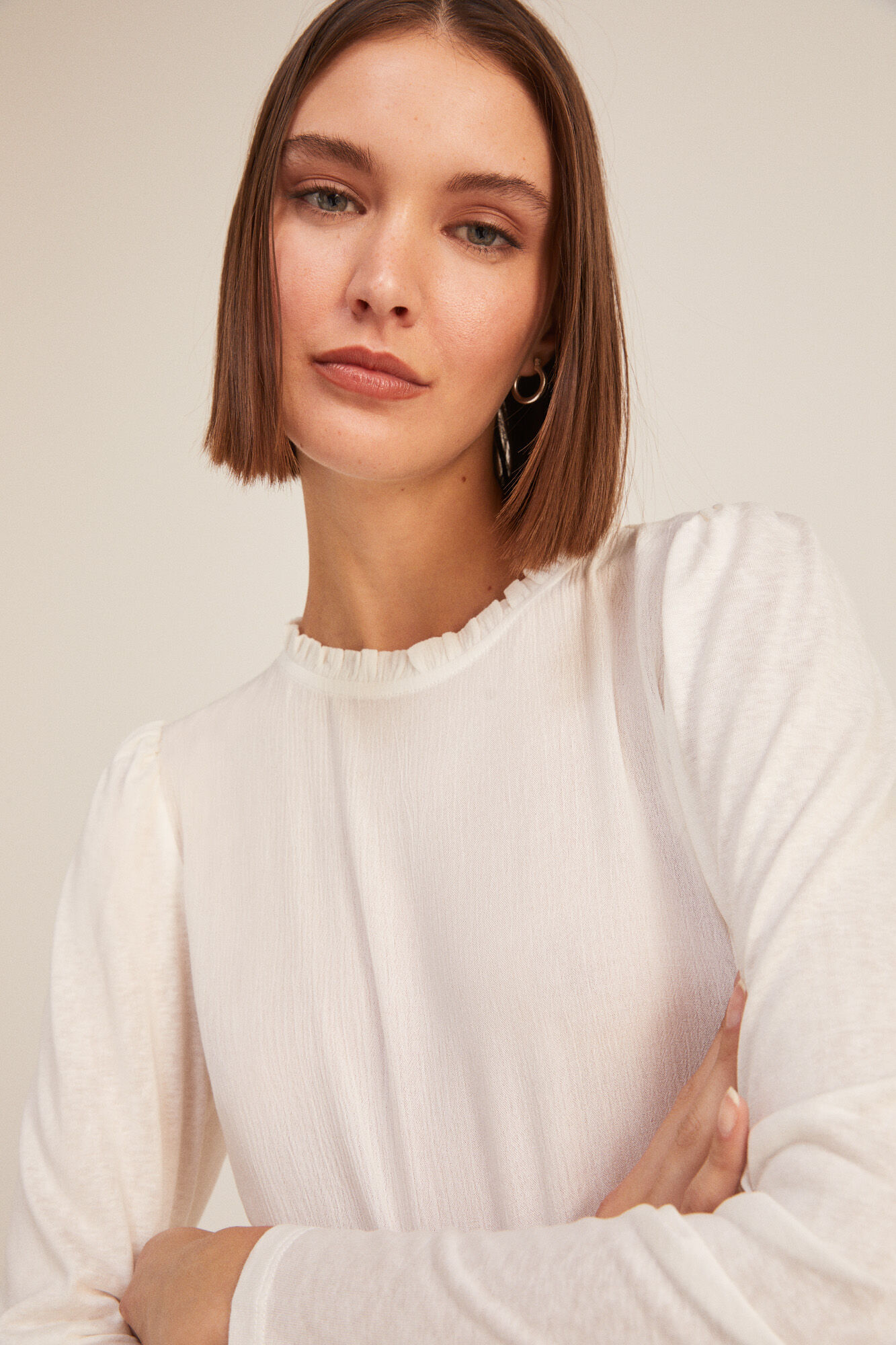 Camiseta Bambula Bimaterial - bege médio