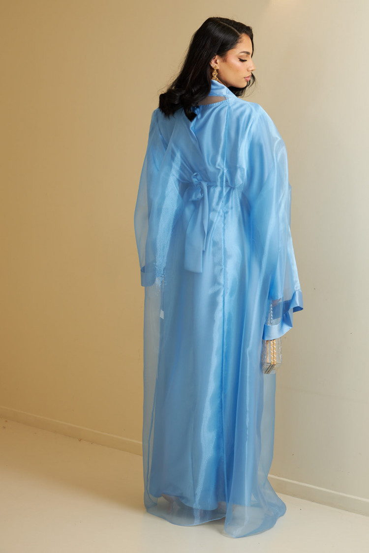 Ensemble 2 pièces abaya + kimono ceinturé bleu