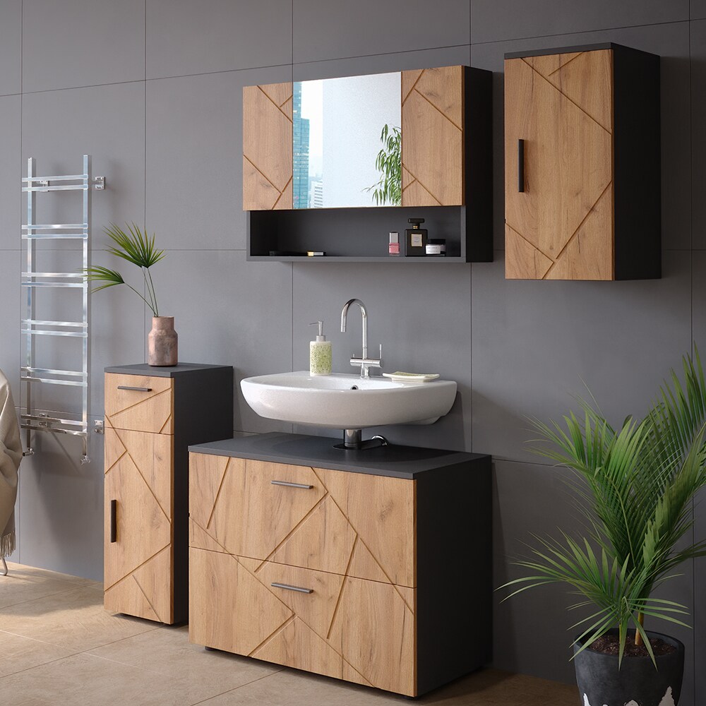 Vicco Hängeschrank Badschrank Badezimmermöbel Irma Anthrazit Eiche modern 30x59 cm Badezimmer Schrank Badmöbel Schranktür Schrankfach Einlegeboden Ablagefach Aufbewahrung